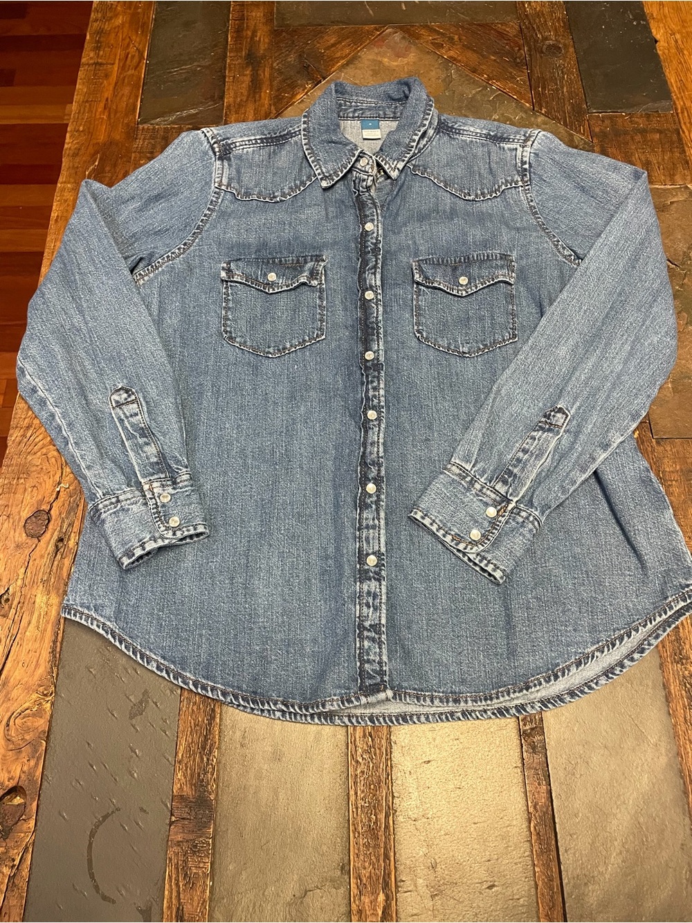 Old Navy Blue Denim Pearl Snap Button-Down Shirt